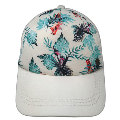 Roxy Trucker Hat White One Size Tropical Floral Print Mesh Back Summer Snapback