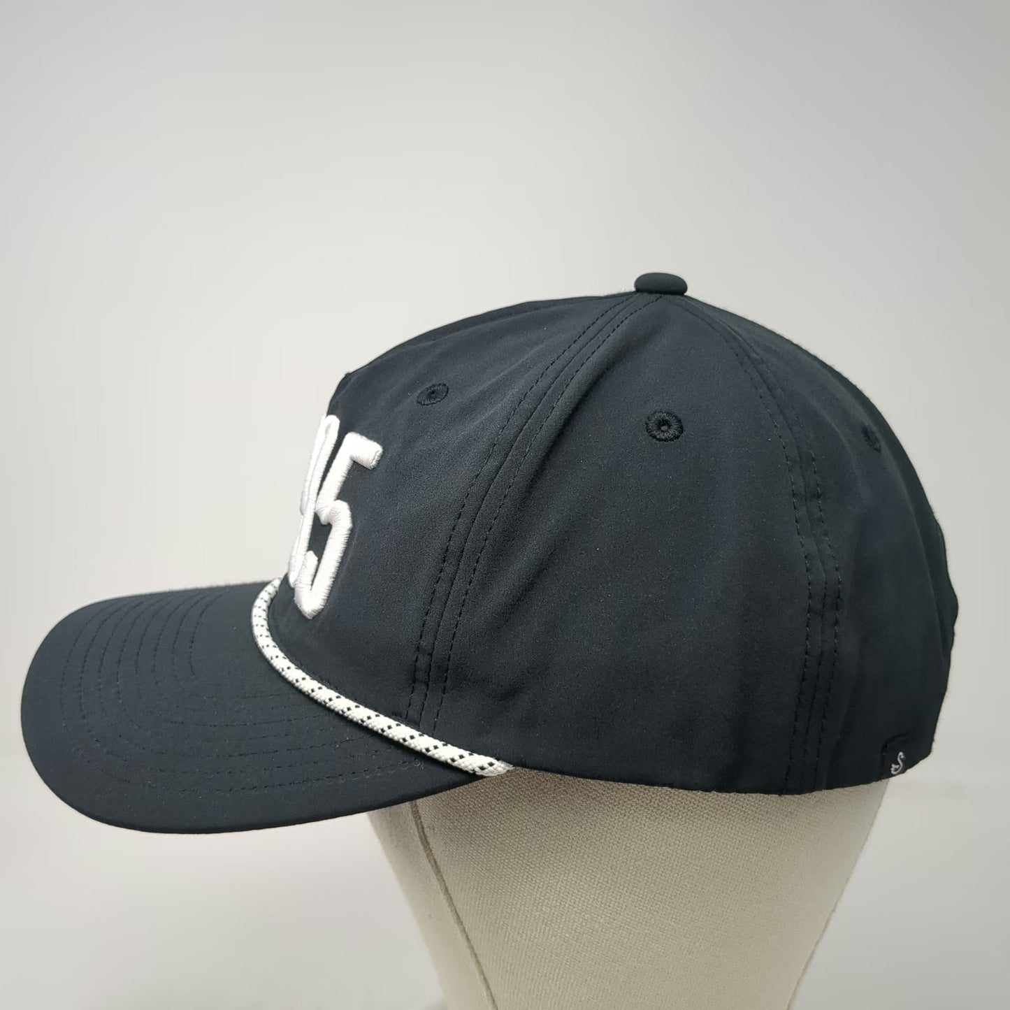 Swannies Golf 5 Panel Black Hat One Size 1895 Rope Performance Snapback Cap
