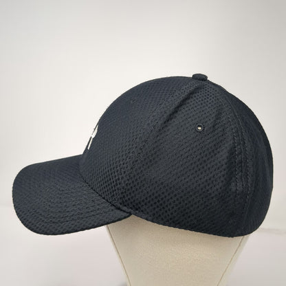 Under Armour Baseball Cap Black L Mesh Fitted Hat White Embroidered Logo Stretch