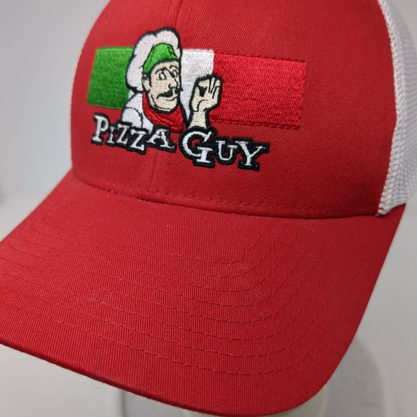 Pizza Guy Fitted Trucker Hat Red S/M Mesh Back Flexfit Port Authority
