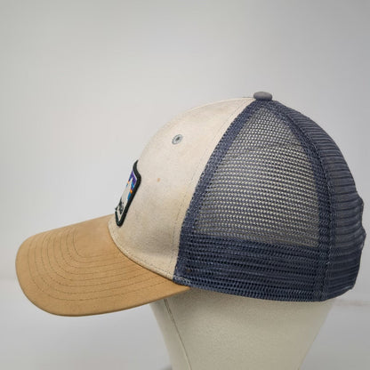 Patagonia Trucker Hat Beige Blue Brown OSFM Mesh Snapback Mountain Logo Patch