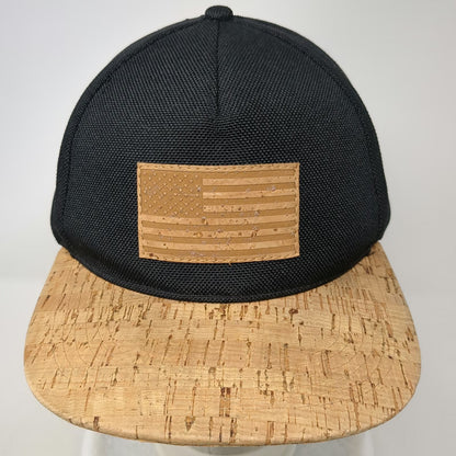 San Diego Cork Hat Co 5 Panel Black Beige One Size Cork Brim American Flag Hat
