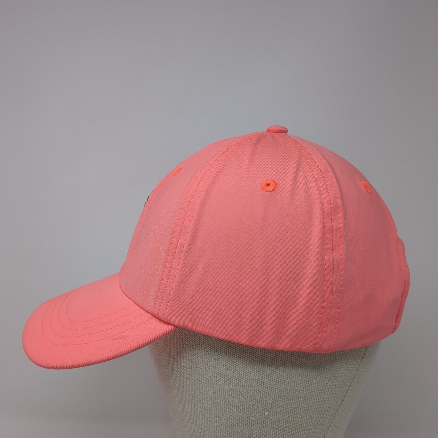 Palm Tree Strapback Hat Pink OS Adjustable Embroidered Vented Holes 6 Panel