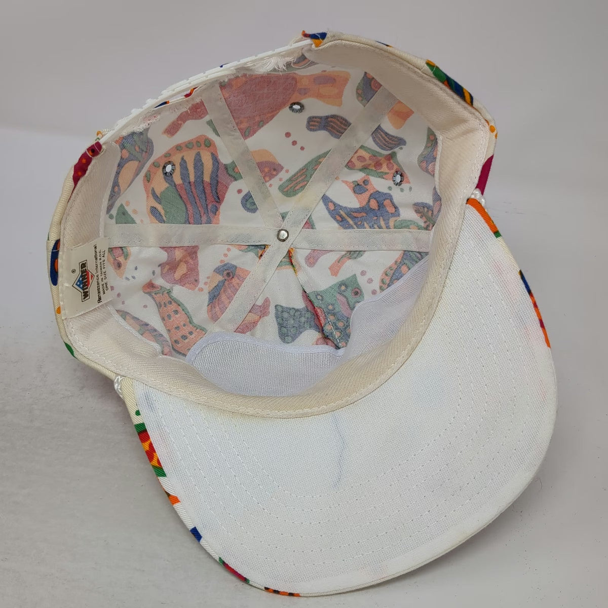 Winner 5 Panel White Blue Green One Size Tropical Fish Print Rope Bahamas Hat