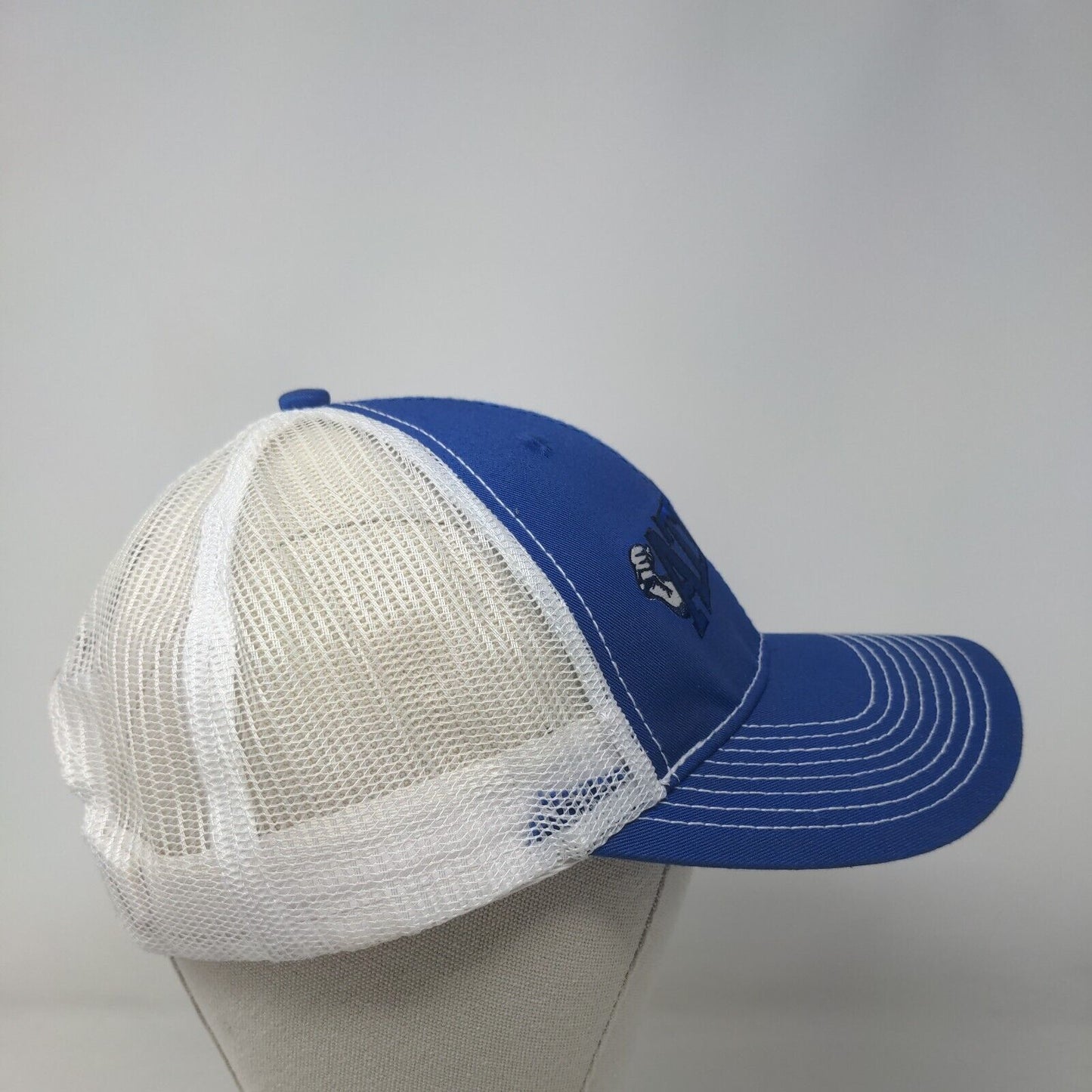 Atlas Snapback Mesh Back Trucker Hat Blue OSFM Embroidered Marine