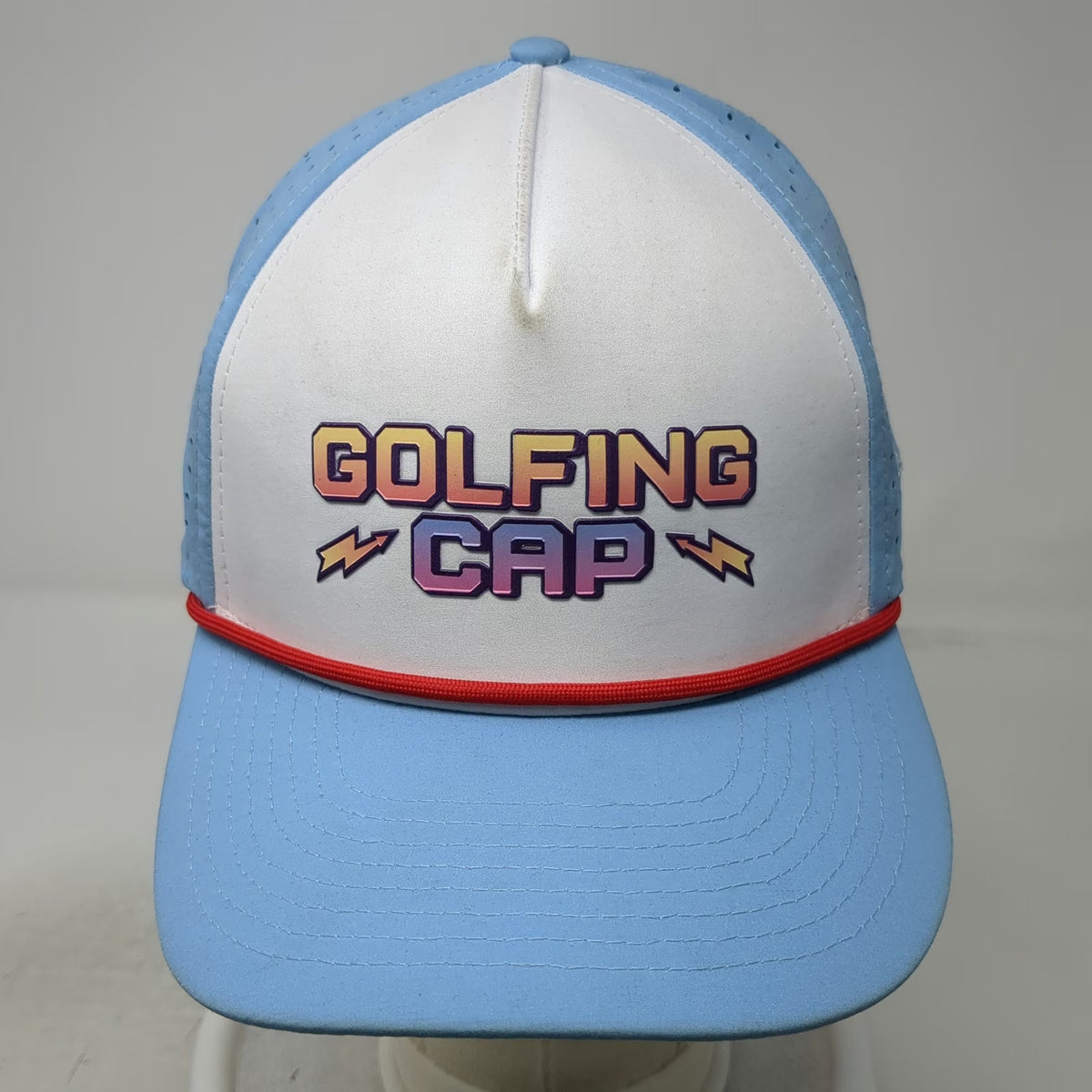 Birdieboss Trucker Hat Blue One Size 5 Panel Snapback Laser Cut Rope Golfing Cap