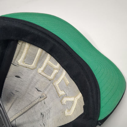 Obey 5 Panel Hat Black One Size Snapback Flat Brim Green Underbrim Wool Blend