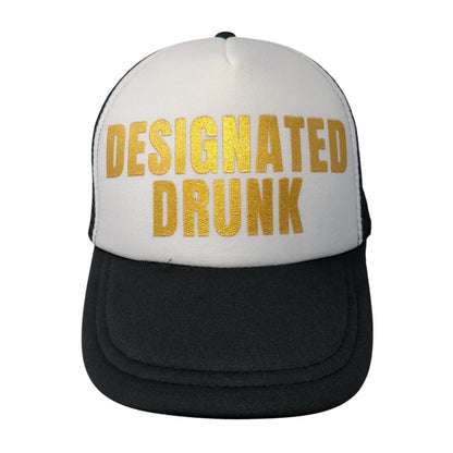 Designated Drunk Snapback Trucker Hat Black OS Adjustable Mesh Back 6 Panel