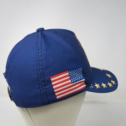 5 Panel Blue Hat One Size USA 250th Anniversary Patriotic Stars Side Flags