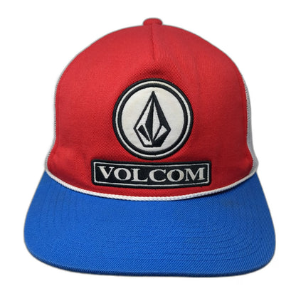 Volcom Trucker Hat Red White Blue One Size Mesh Snapback Logo Patch Skate Surf