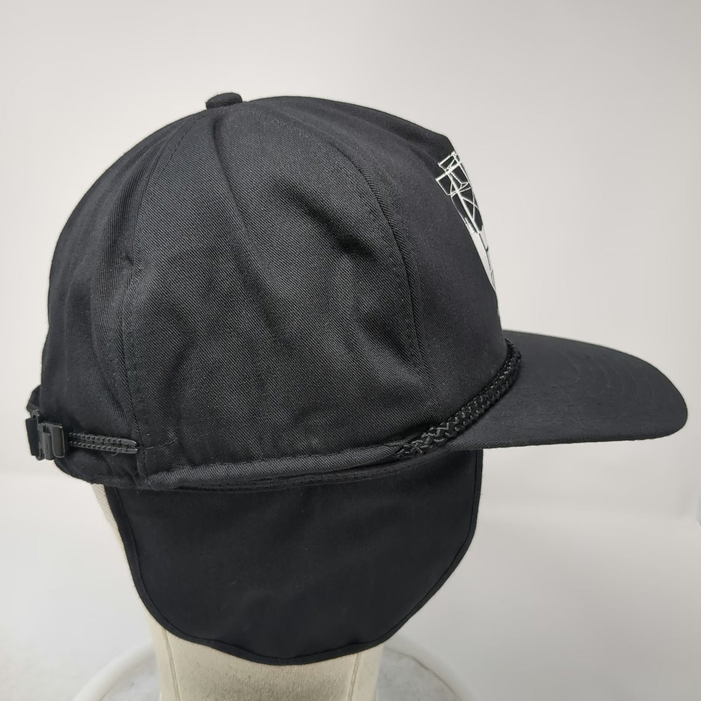 San Sun Trapper Hat Black Ear Flaps Rope H&H Contractors Idaho Vintage