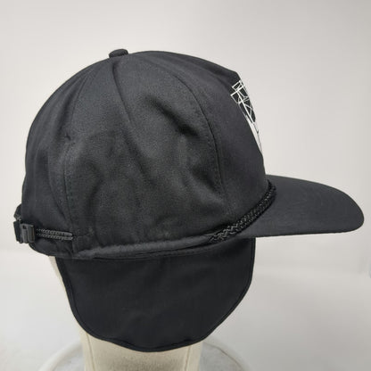 San Sun Trapper Hat Black Ear Flaps Rope H&H Contractors Idaho Vintage