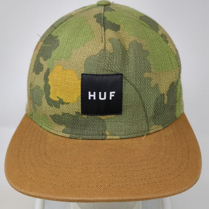 HUF 5 Panel Hat Green Brown Camo One Size Linen Blend Snapback Adjustable Cap