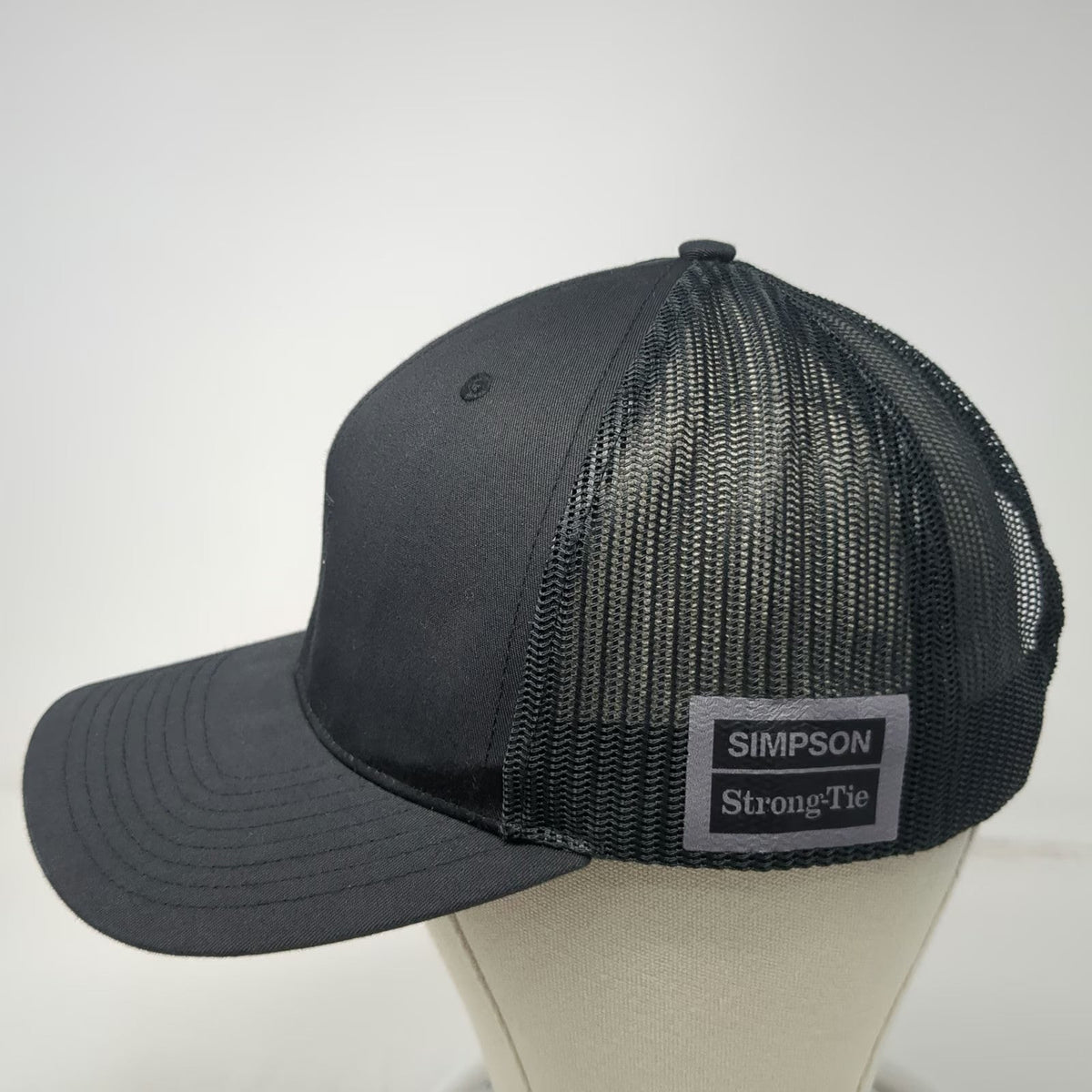 Richardson Trucker Hat Black L Mesh Snapback Simpson Strong-Tie Side Patch Logo