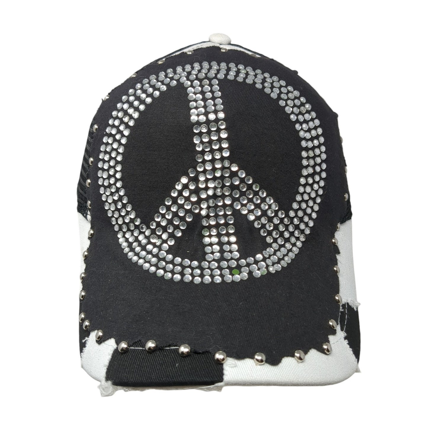 Unbranded Snapback Mesh Back Trucker Hat Multicolor Rhinestone Gem Peace Logo