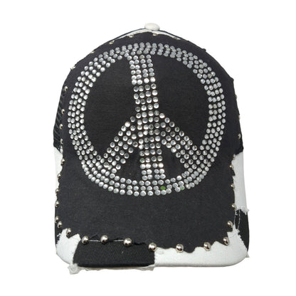 Unbranded Snapback Mesh Back Trucker Hat Multicolor Rhinestone Gem Peace Logo