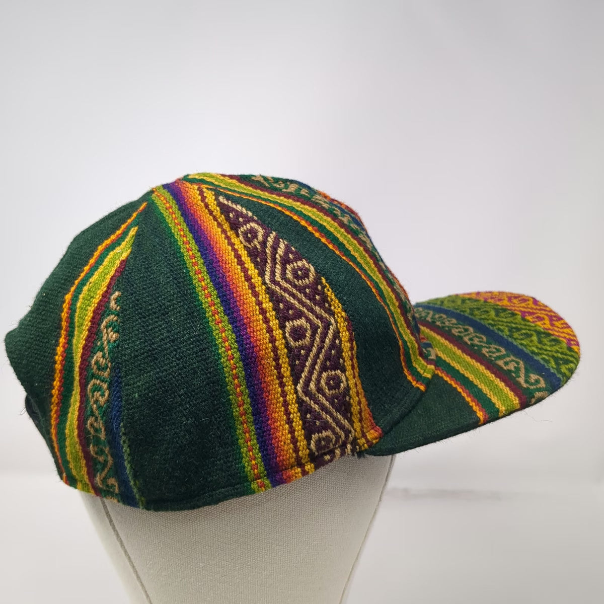 Green Baseball Cap One Size Woven Tribal Geometric Ethnic Pattern Strapback Hat