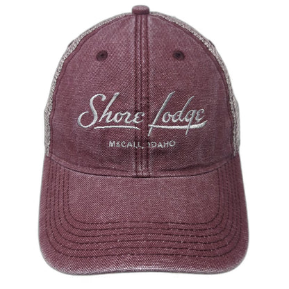 Legacy Trucker Hat Red One Size Shore Lodge McCall Idaho Mesh Back Snapback Cap