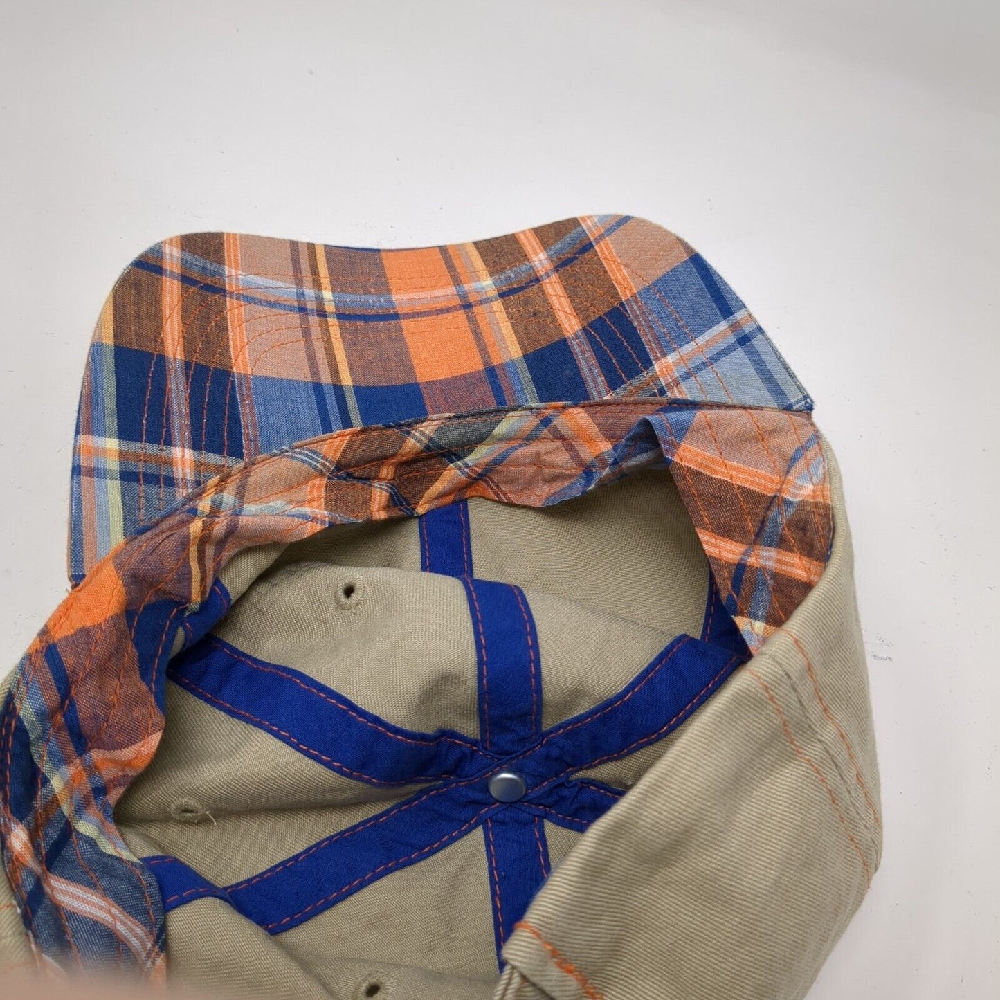 Unbranded Slideback Hat Tan OS Adjustable 6 Panel Lined Plaid Blank Cotton