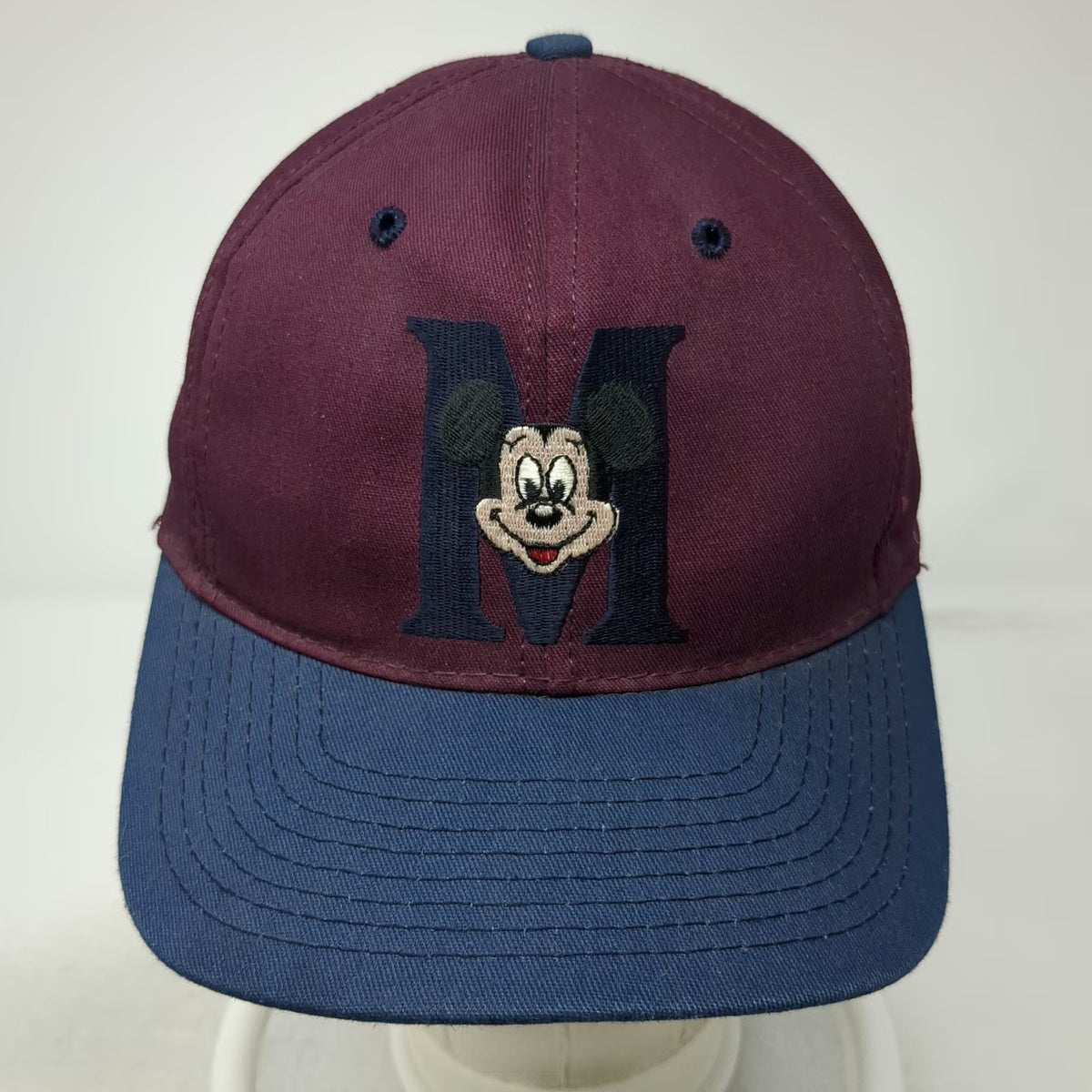 Disney Snapback Red Blue Mickey Mouse Hat Made in USA Green Underbrim Vintage