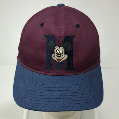 Disney Snapback Red Blue Mickey Mouse Hat Made in USA Green Underbrim Vintage