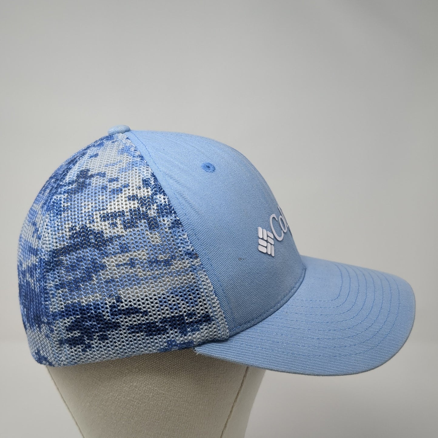 Columbia PFG Fitted Trucker Hat Blue Medium Lightweight Embroidered Mesh Back