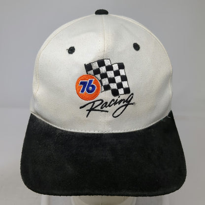 KC 76 Racing Baseball Cap White One Size Checkered Flag Suede Brim Slideback Hat