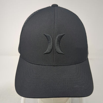 Hurley Trucker Hat Black One Size Mesh Back Snapback Tonal Logo Structured
