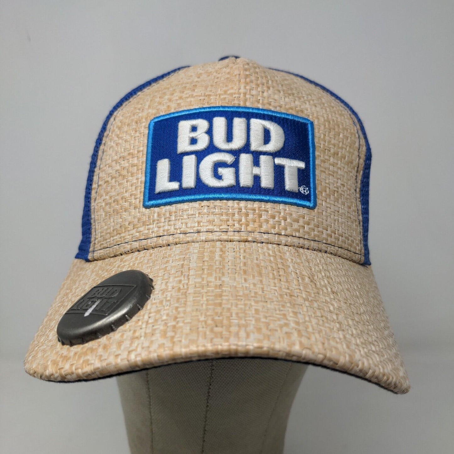 Bud Light Men's Snapback Mesh Back Hat Tan Blue Embroidered Logo Beer