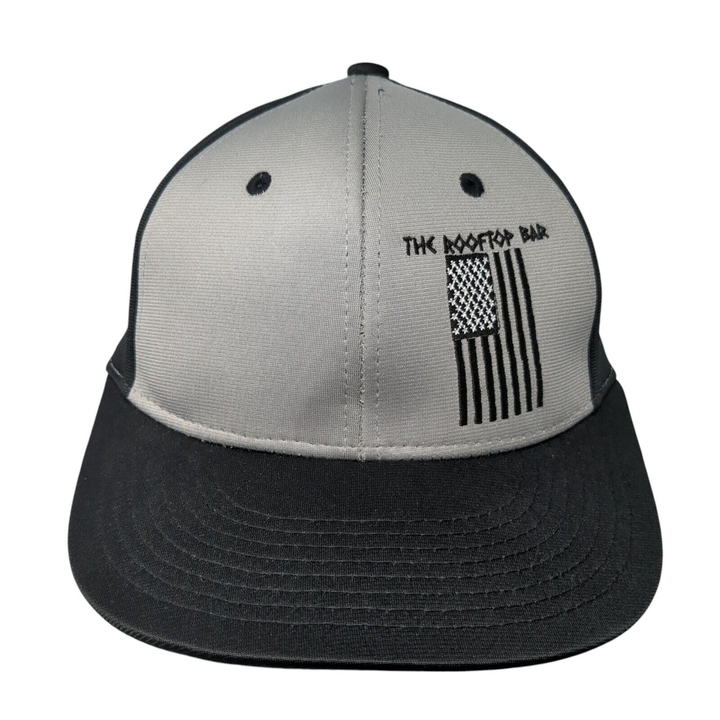 The Rooftop Bar Fitted Hat Black S/M Embroidered Patriotic 6 Panel Sweet Caps