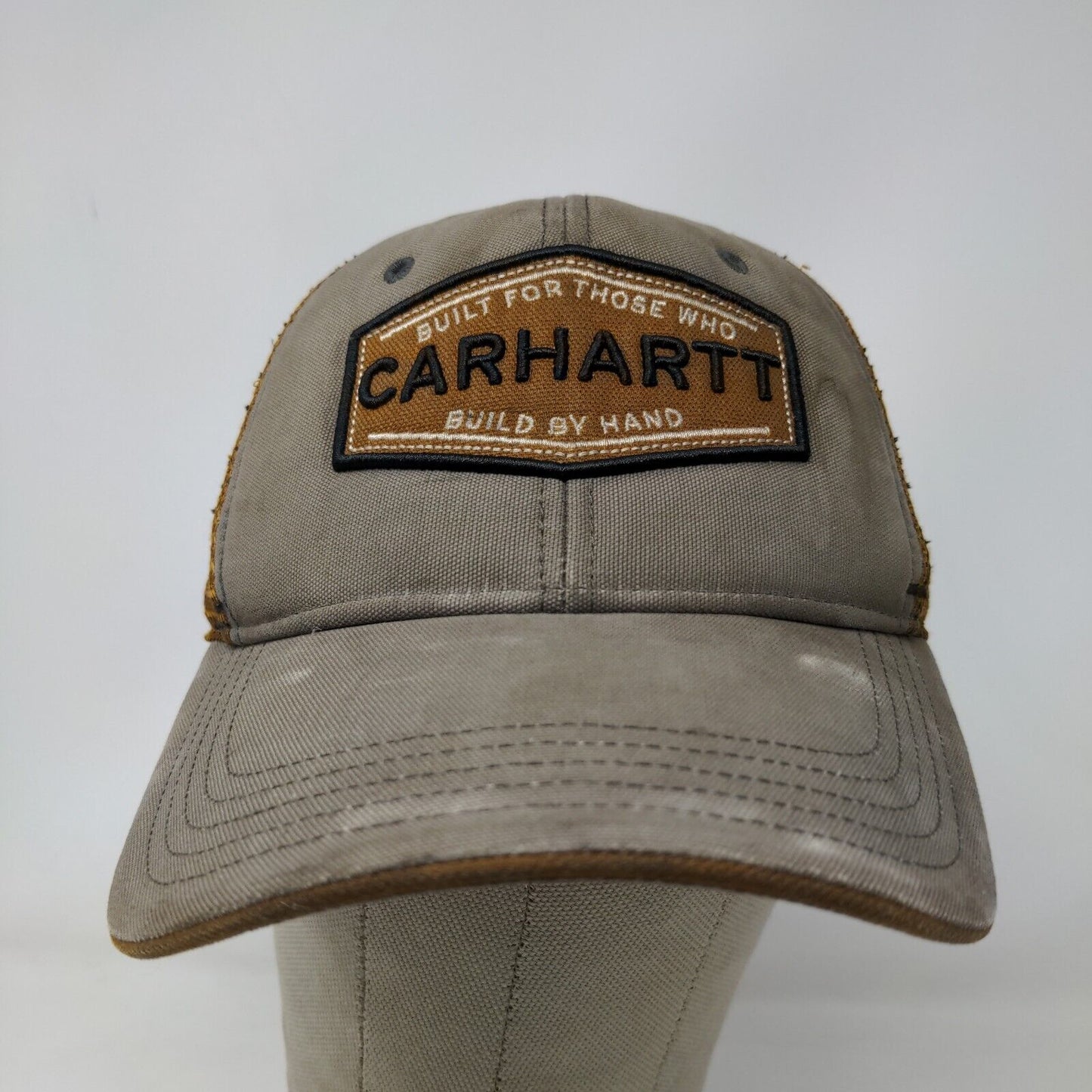 Carhartt Men's Snapback Mesh Back Hat Embroidered Logo Brown Gray Distressed