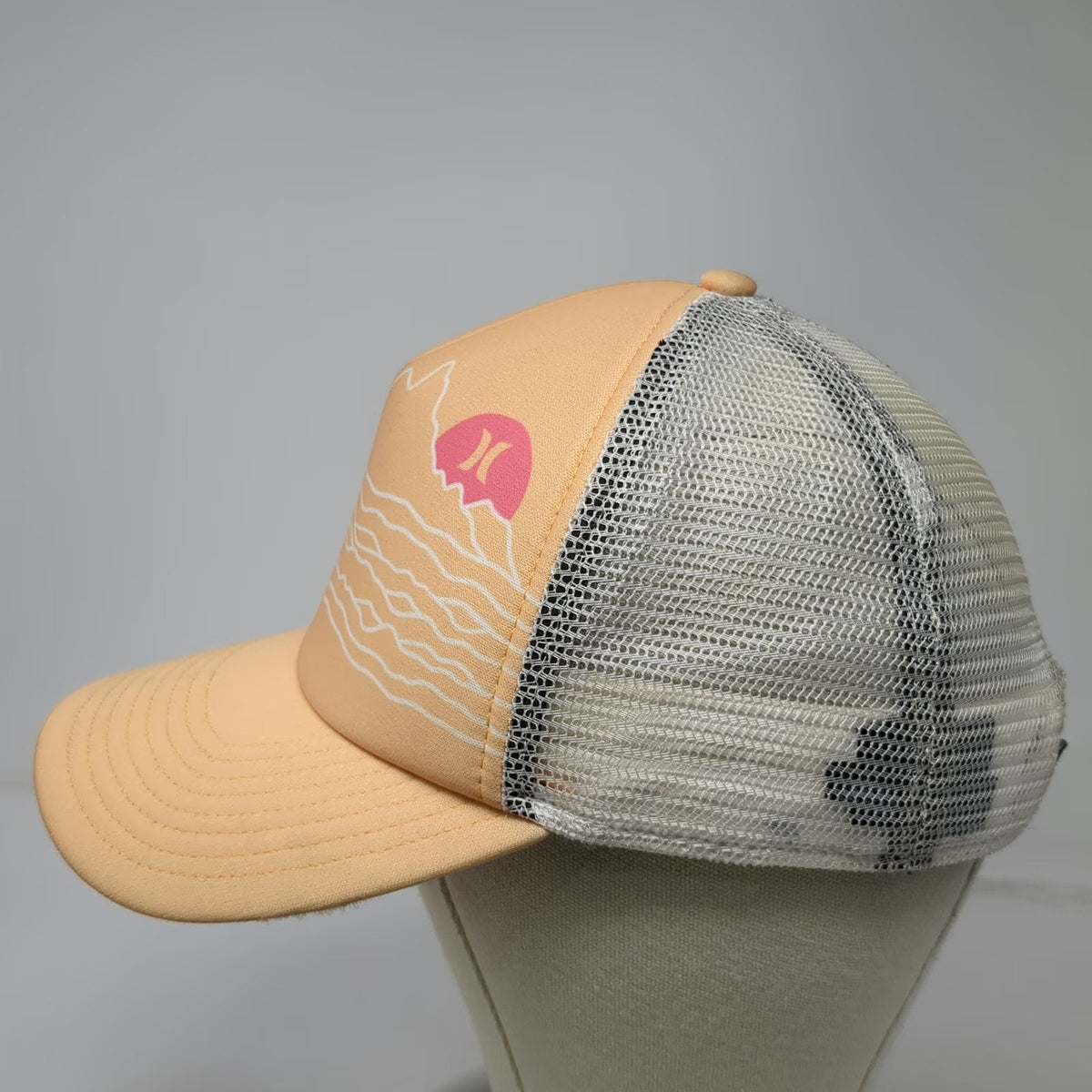 Hurley Trucker Hat Yellow One Size Mesh Snapback Wave Mountain Graphic Surf