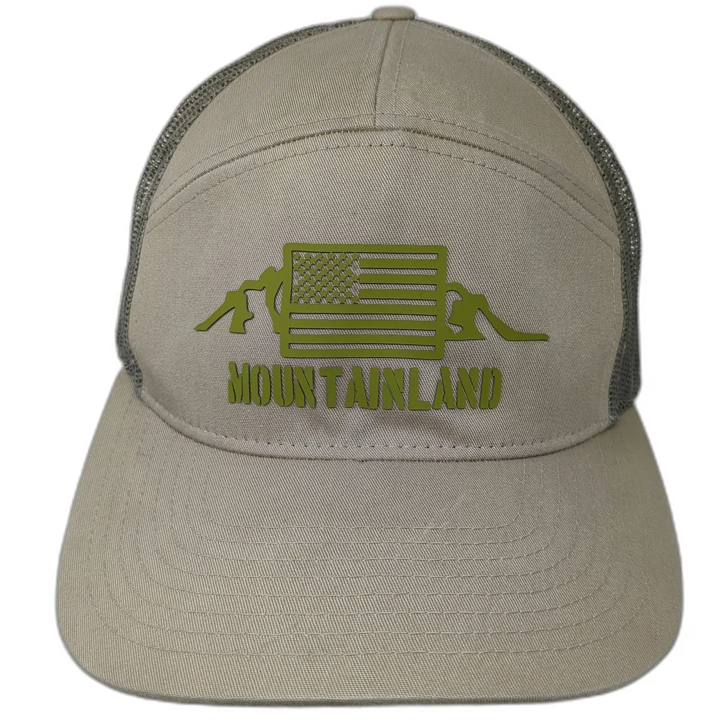 Richardson Trucker Hat Beige Green One Size 7 Panel Mountainland American Flag