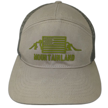 Richardson Trucker Hat Beige Green One Size 7 Panel Mountainland American Flag
