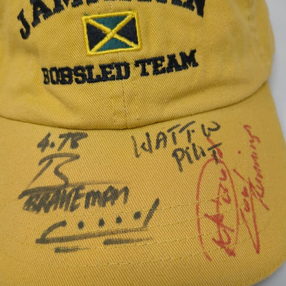 KC Caps Jamaican Bobsled Team Autographed Yellow Baseball Cap OSFM Signed Hat