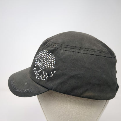 Harley-Davidson Army Cap Gray One Size Rhinestone Skull Embroidered Cotton Hat