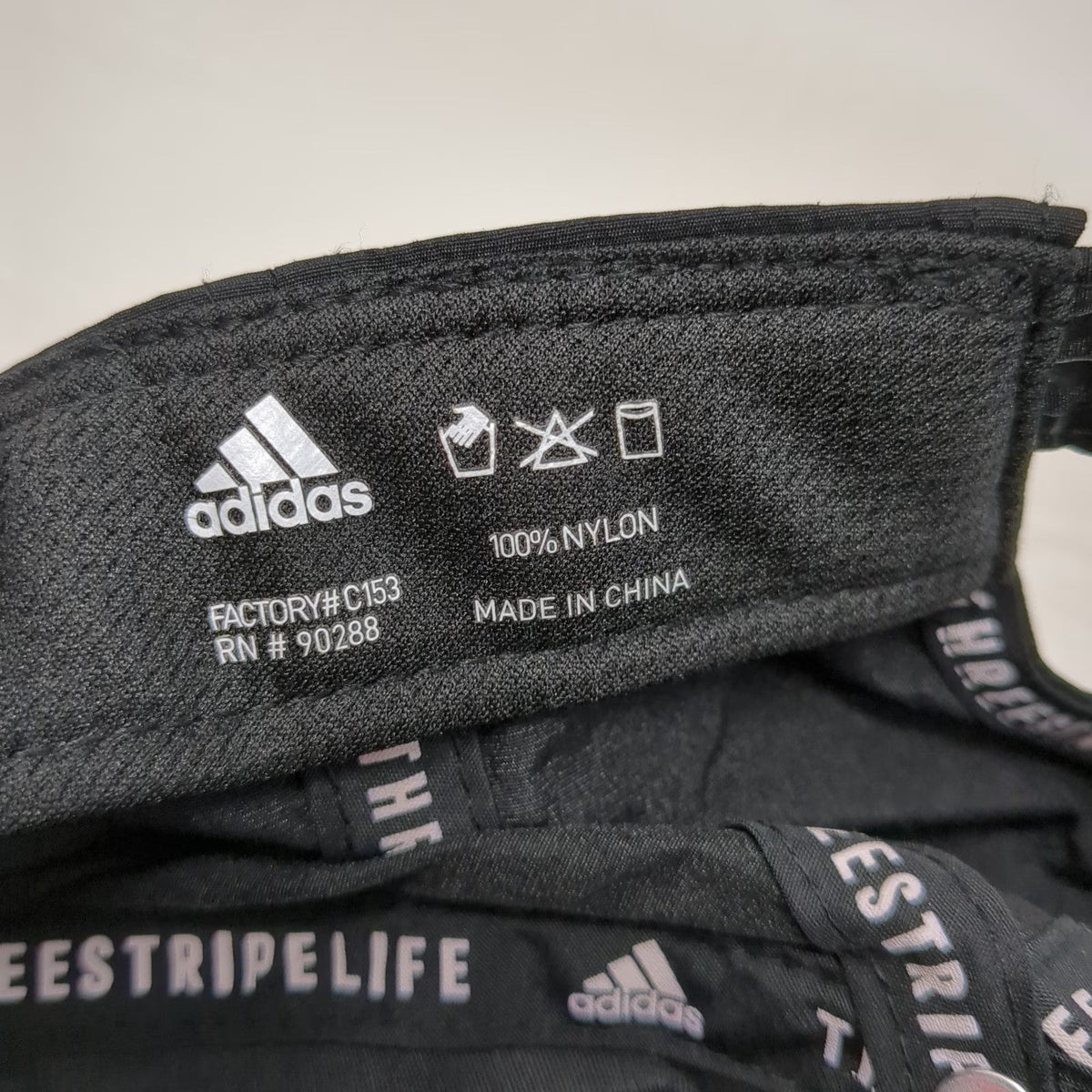 Adidas Baseball Cap Black One Size Slideback Nylon Three Stripe Logo Hat