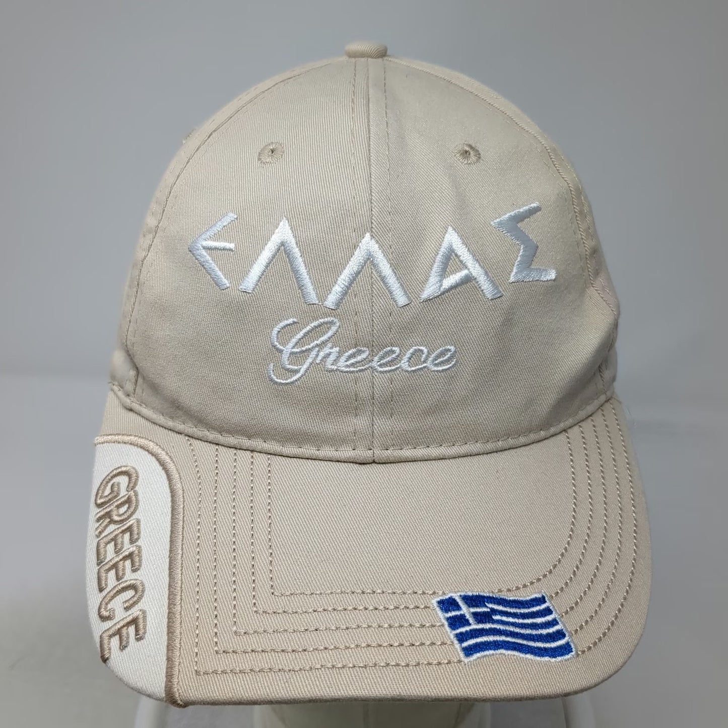 Greece National Team Beige Cap One Size Strapback Greek Flag Embroidered Hat