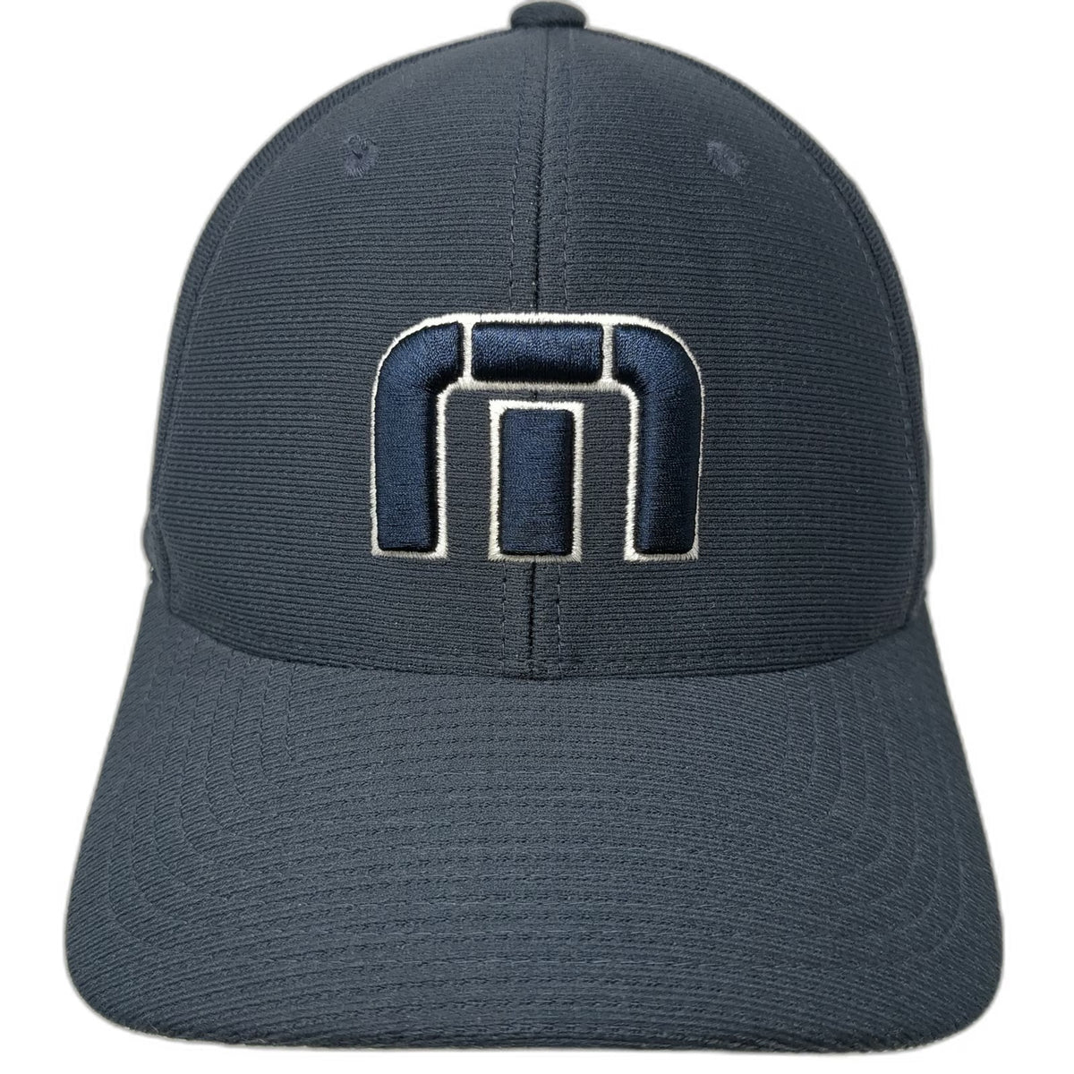 TravisMathew Baseball Cap Blue XL Flexfit Mesh Textured Athletic Logo Golf Hat