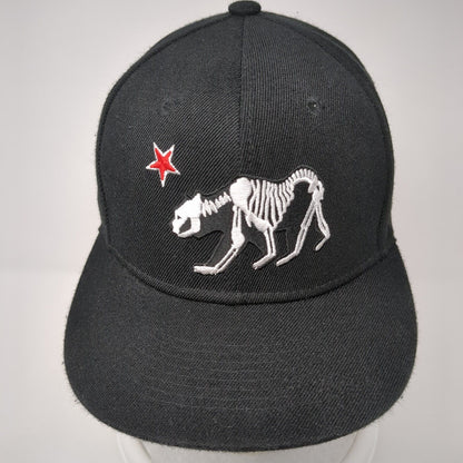 Bear Skeleton Snapback Hat Black One Size Adjustable Solid 6 Panel