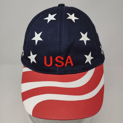 USA Flag Strapback Hat Multicolor OSFA Adjustable Embroidered Patriotic Cotton