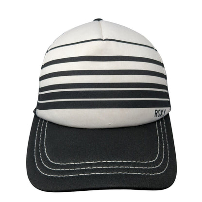 ROXY Snapback Trucker Hat Black One Size Adjustable Striped 6 Panel Mesh Back
