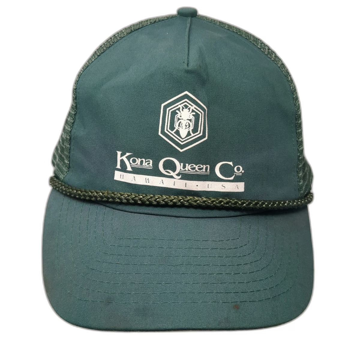 Kona Queen Co Hawaii Bee Green One Size Trucker Hat Snapback Mesh Rope Detail