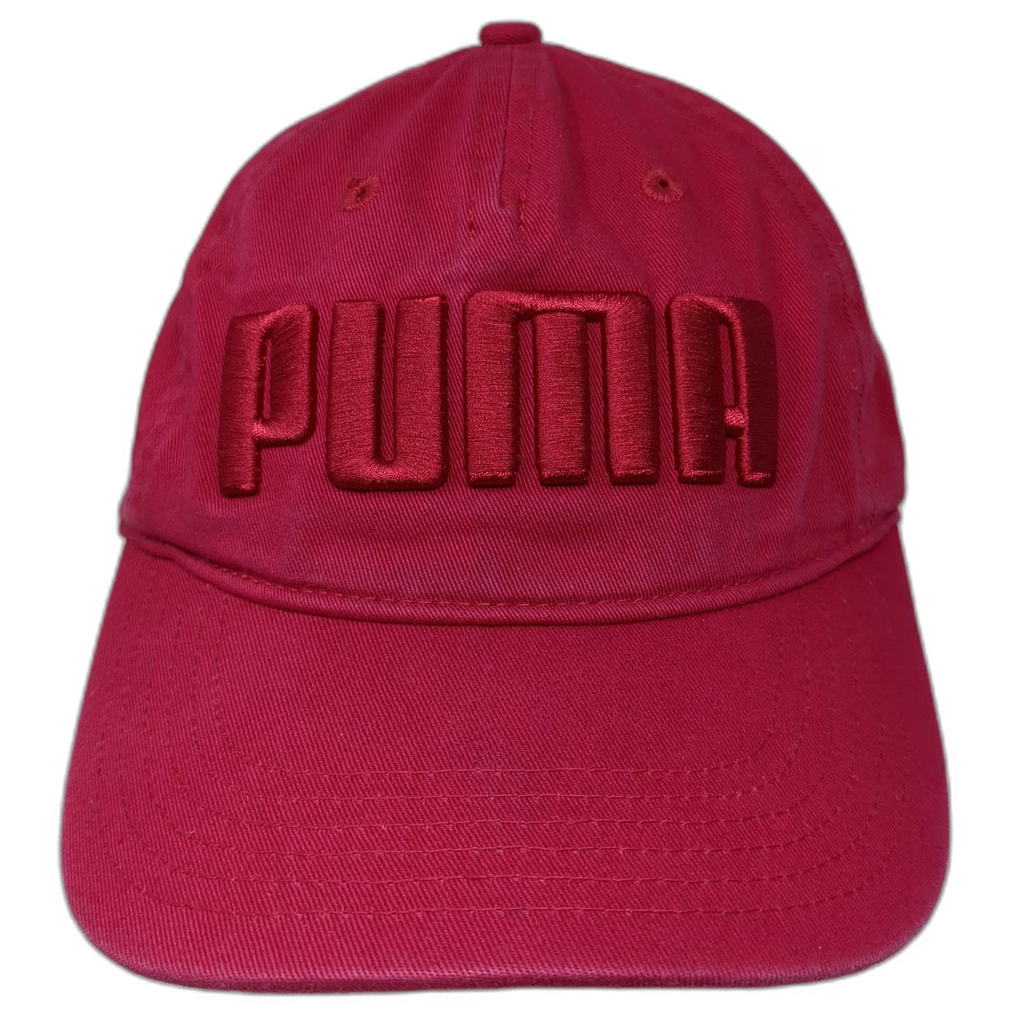 Puma Baseball Cap Red One Size Raised Embroidery Slideback Logo Hat Cotton