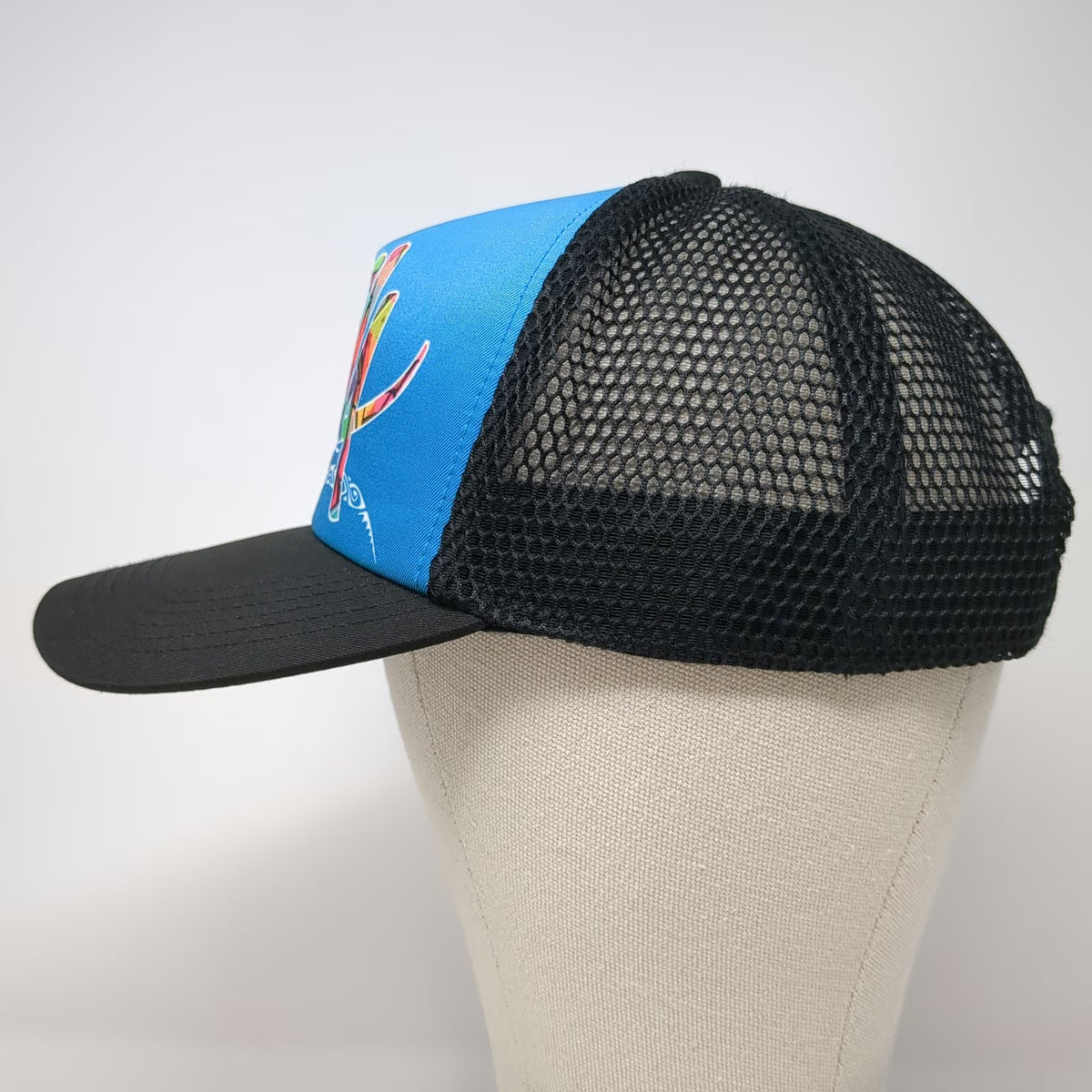 HIC Aloha Trucker Hat Blue Black One Size Snapback Multicolor Mesh Foam Surf Cap