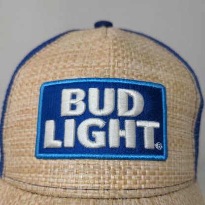 Bud Light Men's Snapback Mesh Back Hat Tan Blue Embroidered Logo Beer