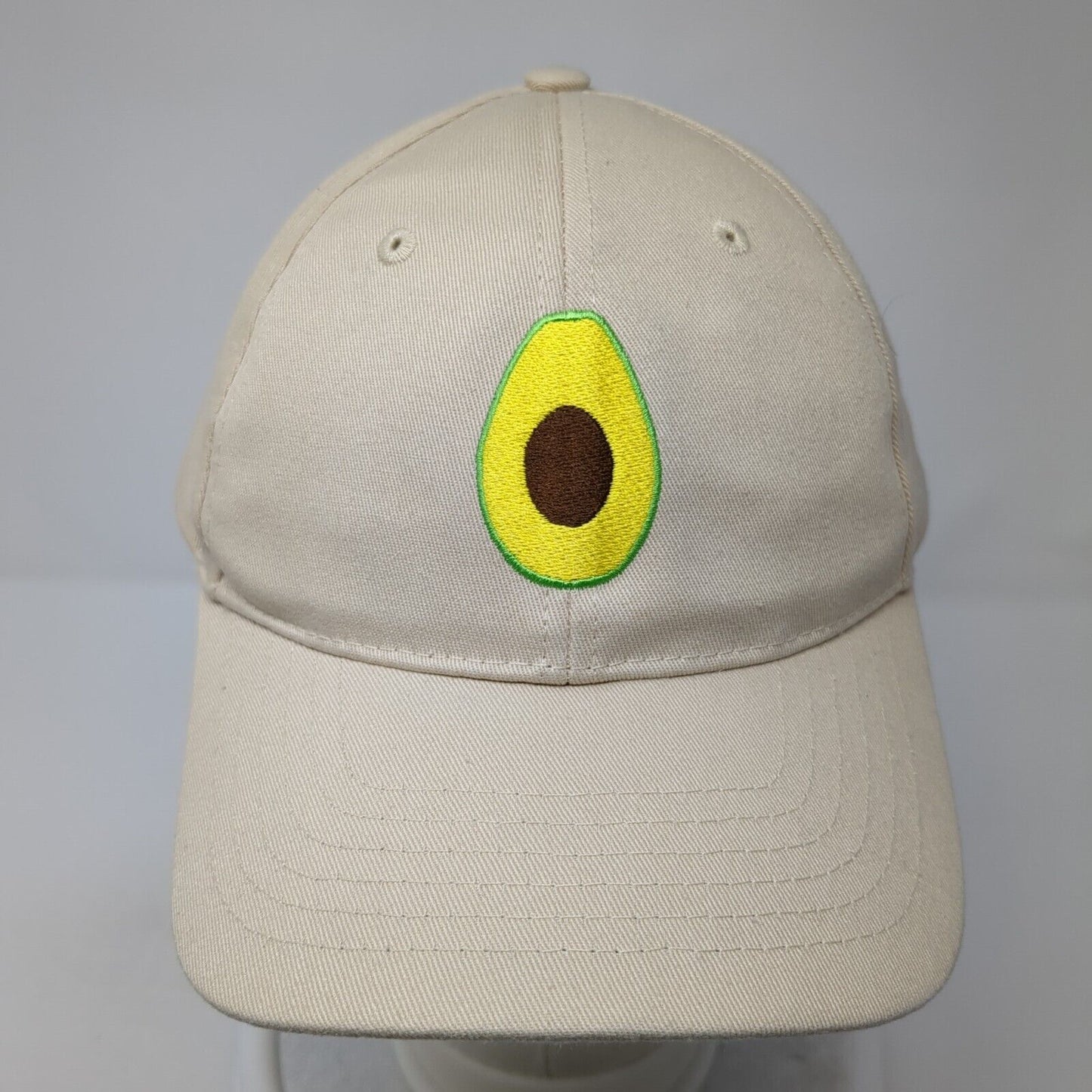 Avocado Strapback Hat Tan One Size Adjustable Embroidered 6 Panel Cotton