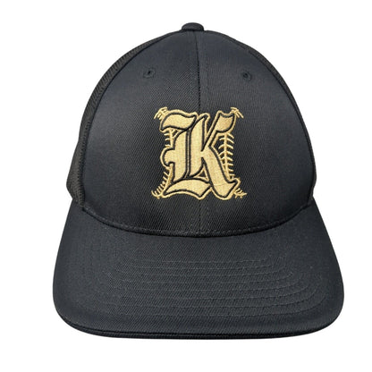 Old English K Fitted Trucker Hat Black 7 3/8-8 Mesh Back Pacific Headwear