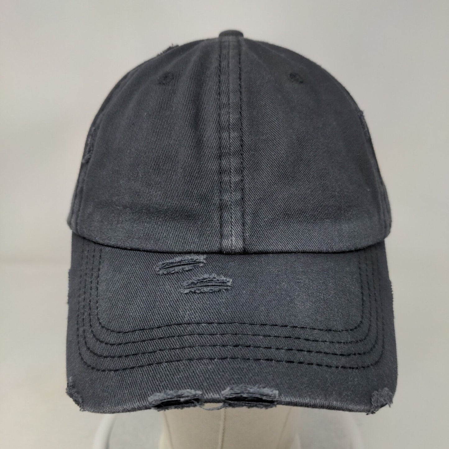 KBEthos Women's Ponytail Caps Hat Strapback Black Distressed 100% Cotton