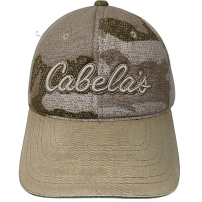 Cabela's Baseball Cap Beige One Size Camo Embroidered Strapback Hat Script Logo